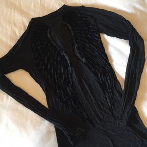 Sinful Angel Wing Long Sleeve Skull Burnout Shirt